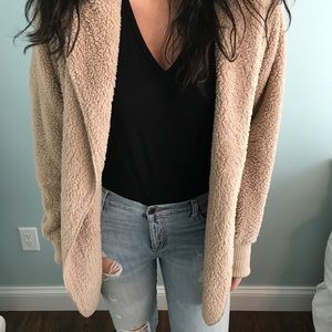 Tan fur bear coat cardigan